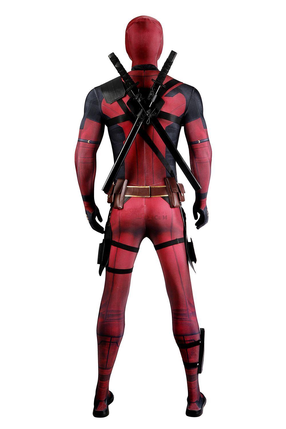 Deadpool 3 Wade Wilson Lycra Jumpsuit Outfit Halloween Cosplay Costume Bodysuit with Accessories Latex Sole