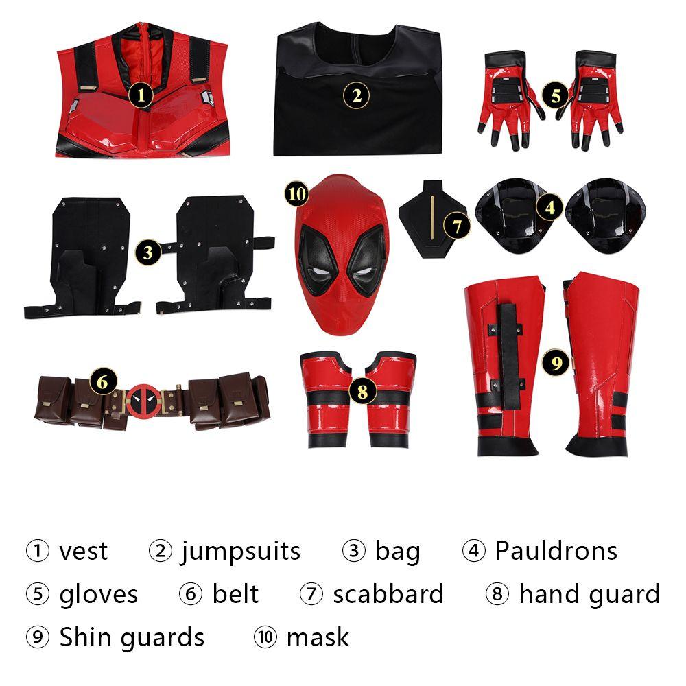 Deadpool 3 Parallel Universe Samurai Vibrant Red Wade Wilson Outfit Cosplay Costume