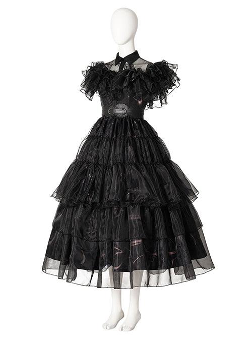 The Addams Family Wednesday Addams School Ball Black Dress Halloween Cosplay Costume