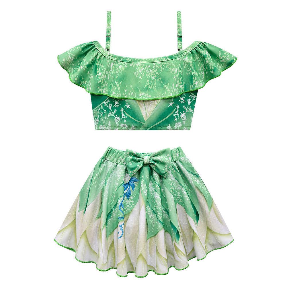 Kids Girls Tiana Swimsuit Cosplay Costume Two-Piece Swimwear Outfits