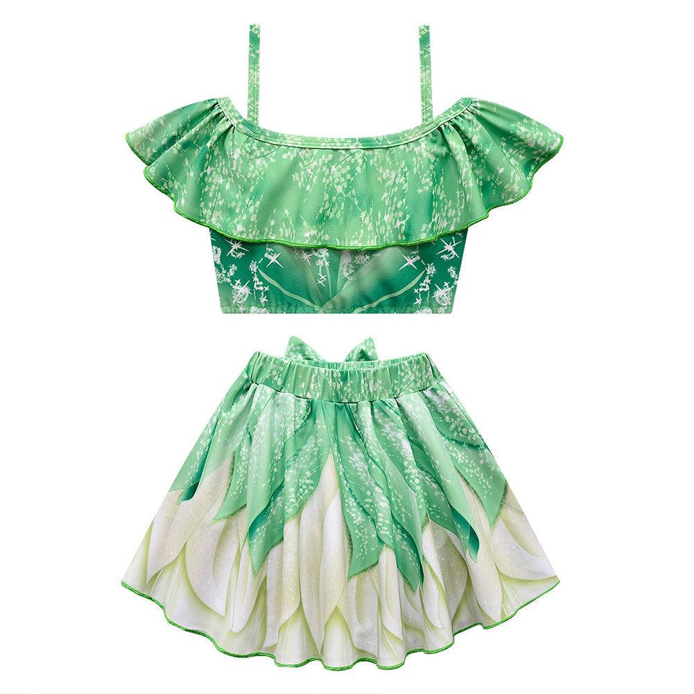 Kids Girls Tiana Swimsuit Cosplay Costume Two-Piece Swimwear Outfits