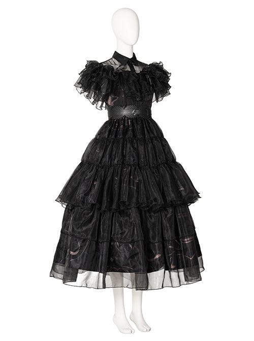 The Addams Family Wednesday Addams School Ball Black Dress Halloween Cosplay Costume