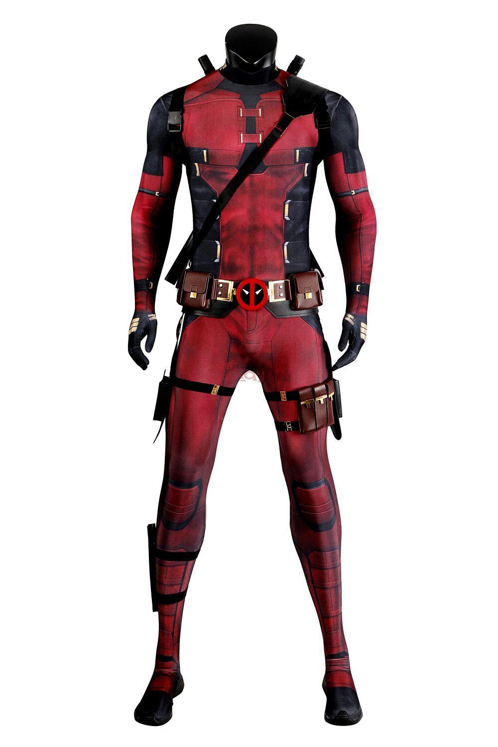 Deadpool 3 Wade Wilson Lycra Jumpsuit Outfit Halloween Cosplay Costume Bodysuit with Accessories Latex Sole