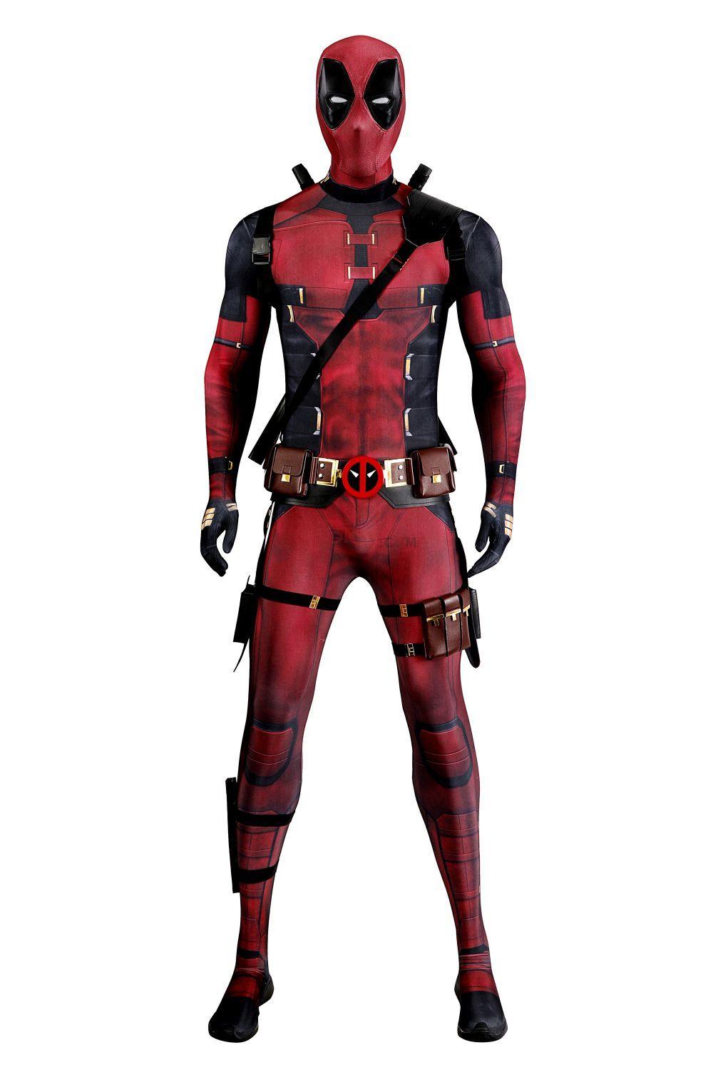 Deadpool 3 Wade Wilson Lycra Jumpsuit Outfit Halloween Cosplay Costume Bodysuit with Accessories Latex Sole