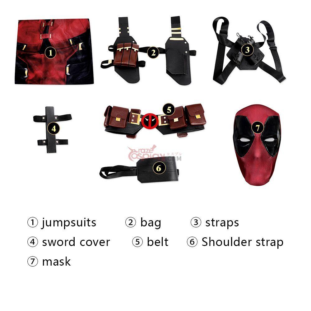 Deadpool 3 Wade Wilson Lycra Jumpsuit Outfit Halloween Cosplay Costume Bodysuit with Accessories Latex Sole