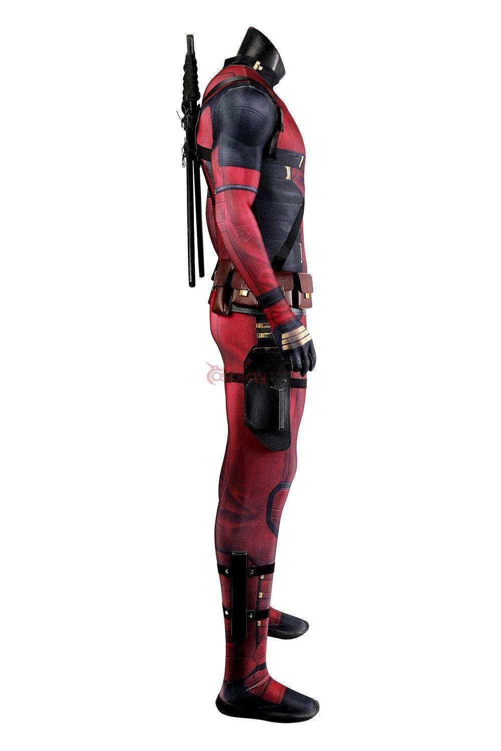 Deadpool 3 Wade Wilson Lycra Jumpsuit Outfit Halloween Cosplay Costume Bodysuit with Accessories Latex Sole