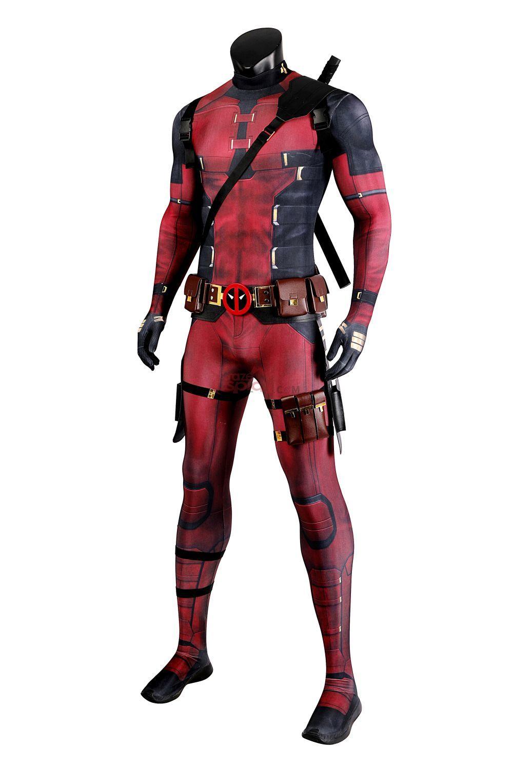 Deadpool 3 Wade Wilson Lycra Jumpsuit Outfit Halloween Cosplay Costume Bodysuit with Accessories Latex Sole