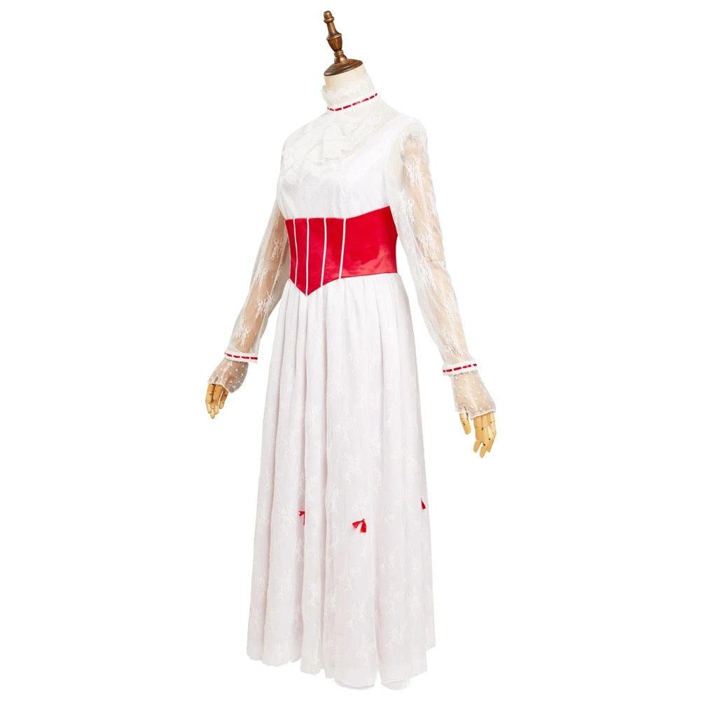 Mary Poppins 1964 Mary Poppins Cosplay Costume Red and White Dress