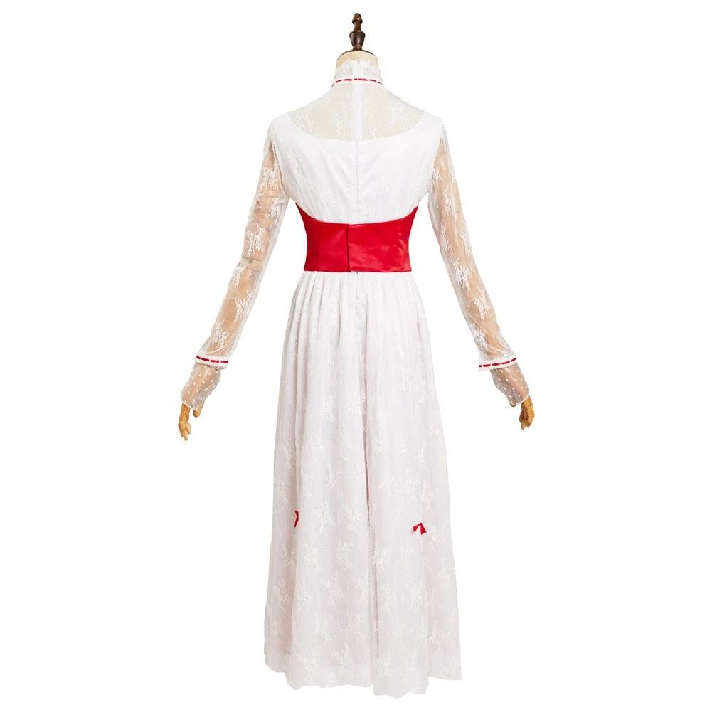 Mary Poppins 1964 Mary Poppins Cosplay Costume Red and White Dress