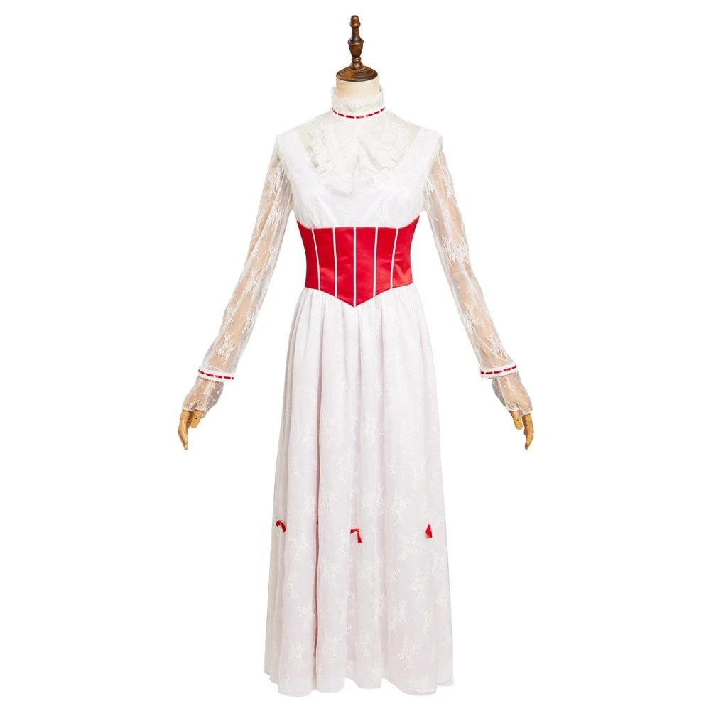 Mary Poppins 1964 Mary Poppins Cosplay Costume Red and White Dress