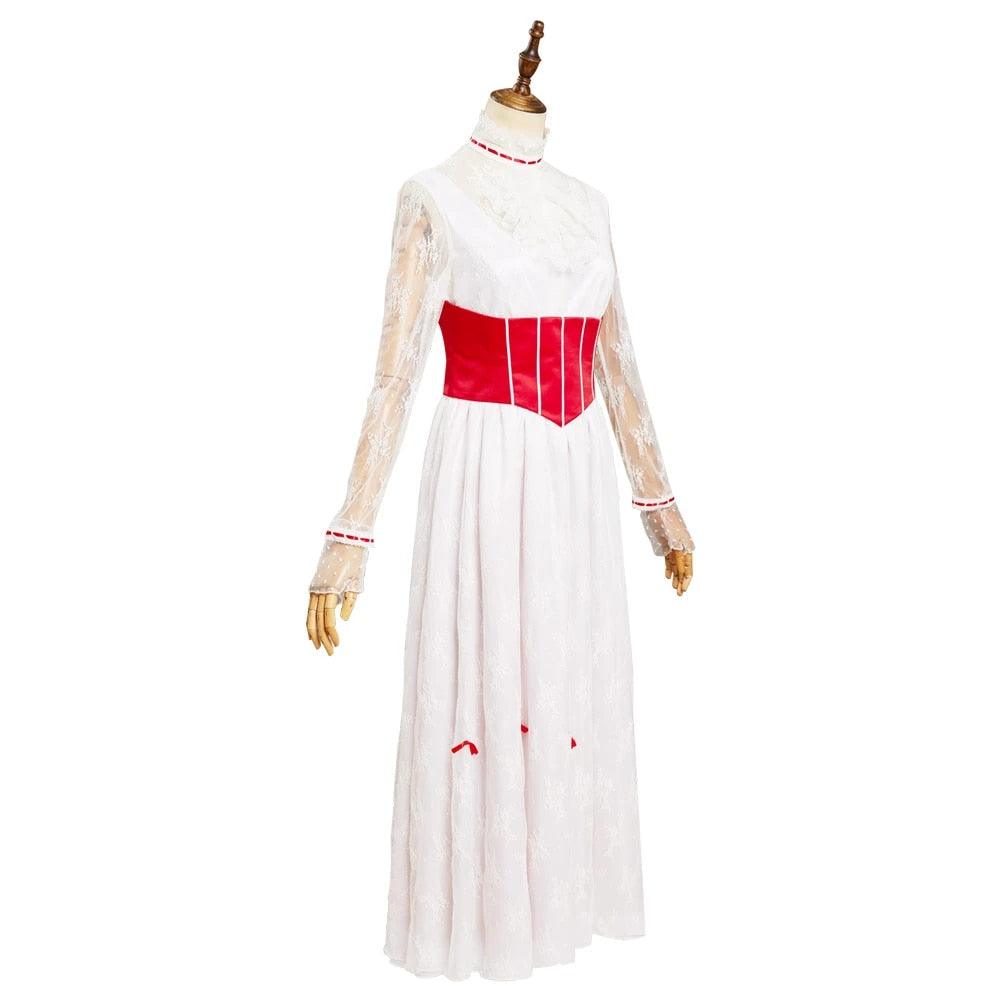 Mary Poppins 1964 Mary Poppins Cosplay Costume Red and White Dress