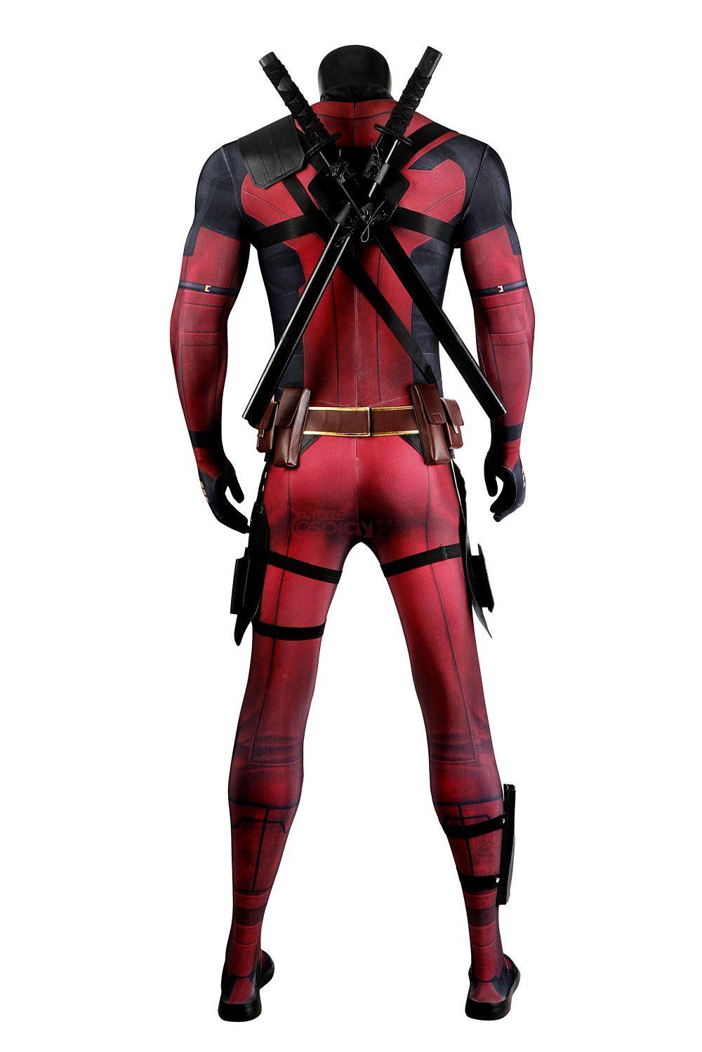 Deadpool 3 Wade Wilson Lycra Jumpsuit Outfit Halloween Cosplay Costume Bodysuit with Accessories Latex Sole