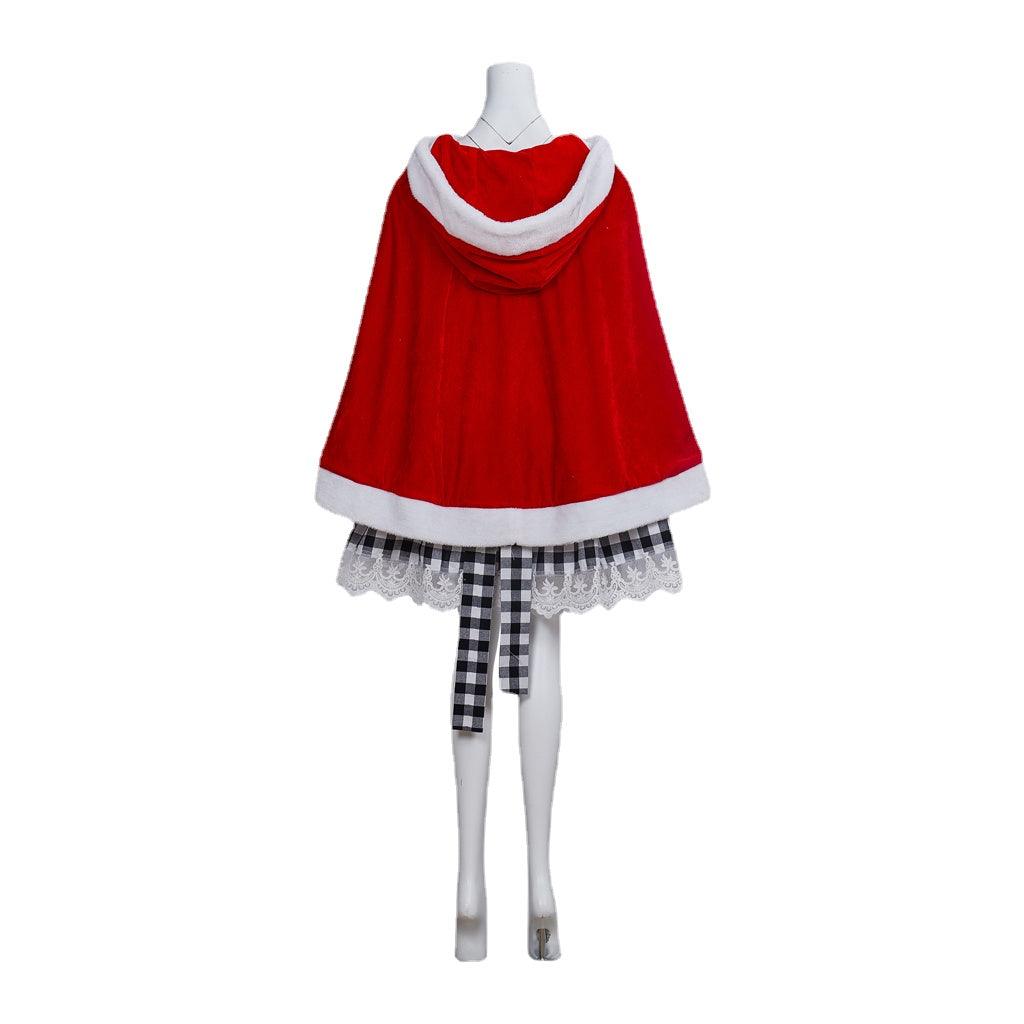 Women Cindy Lou Costume With Red Cape Fancy Christmas Dress - CrazeCosplay