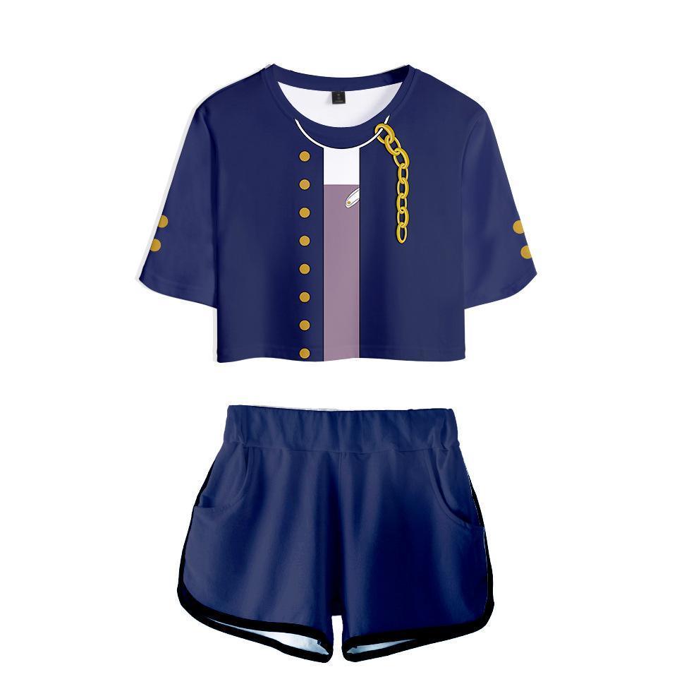 Women JoJo's Bizarre Adventure Stardust Crusaders Kujo Jotaro Cosplay Crop Top & Shorts Set Summer 2 Pieces Casual Clothes - CrazeCosplay