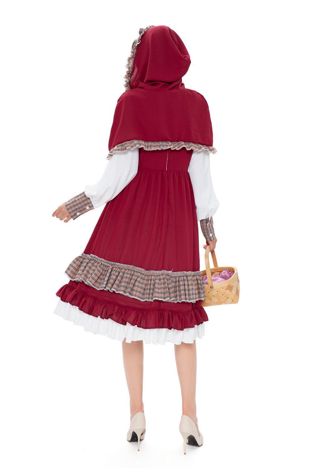 Little Red Riding Hood Costume Halloween Cosplay Long Dress with Cape for Women - CrazeCosplay