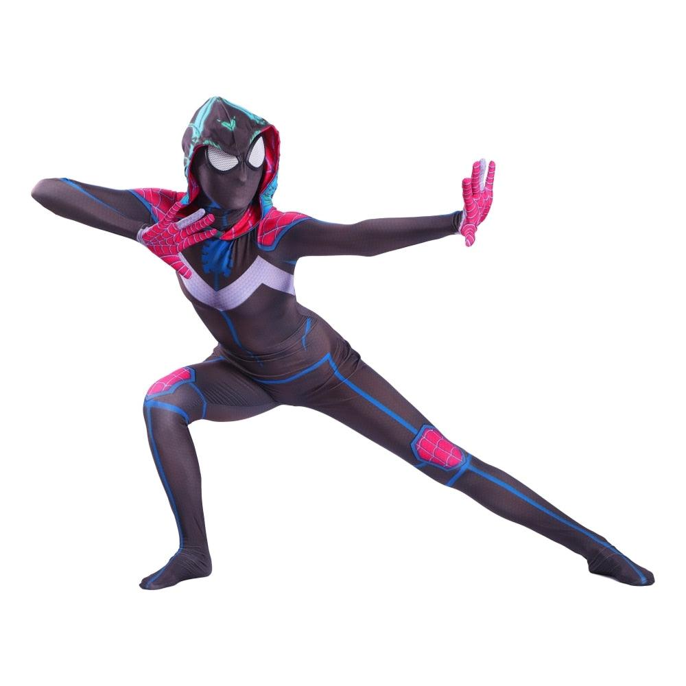 The Amazing Spider Hero Cosplay Gwen Stacy Costume Spandex Zentai Mask Hoodie Spider Zentai Suit Anti-Gwenom for Women Girl - CrazeCosplay