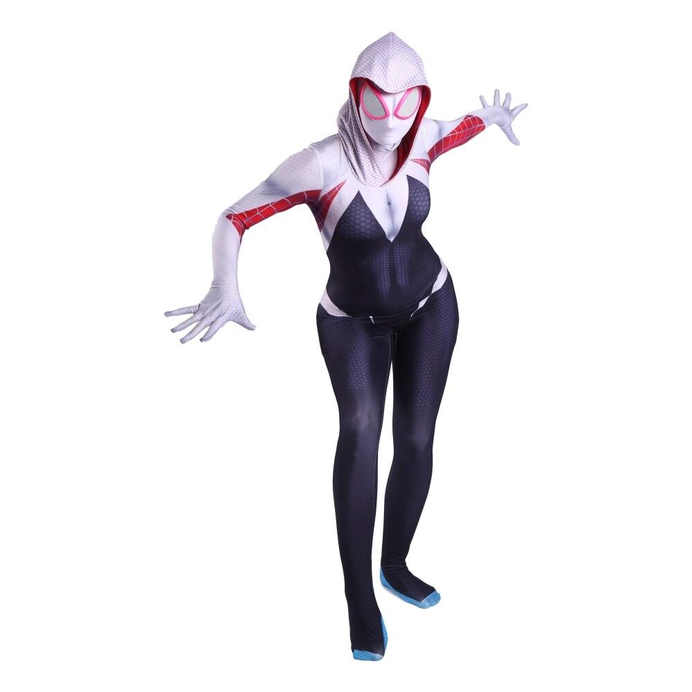 The Amazing Spider Hero Cosplay Gwen Stacy Costume Spandex Zentai Mask Hoodie Spider Zentai Suit Anti-Gwenom for Women Girl - CrazeCosplay