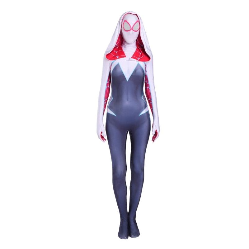 The Amazing Spider Hero Cosplay Gwen Stacy Costume Spandex Zentai Mask Hoodie Spider Zentai Suit Anti-Gwenom for Women Girl - CrazeCosplay