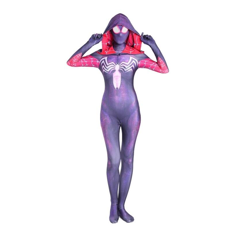 The Amazing Spider Hero Cosplay Gwen Stacy Costume Spandex Zentai Mask Hoodie Spider Zentai Suit Anti-Gwenom for Women Girl - CrazeCosplay