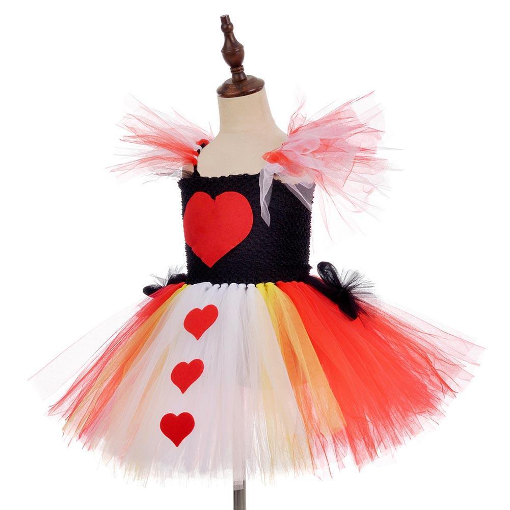 Kids Girls Halloween Role Play Costume Knee Length Red Heart Queen Carnival Princess Tutu Dress - CrazeCosplay