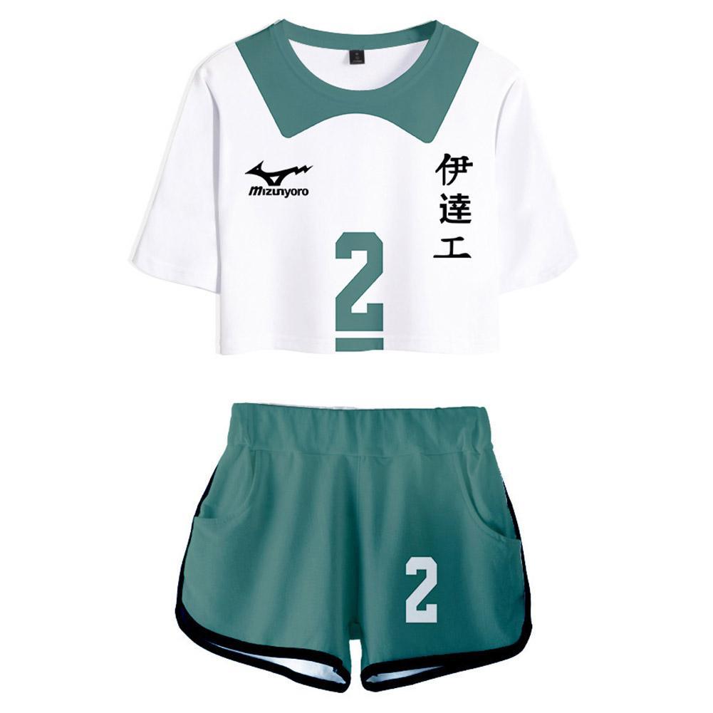 Women Haikyuu!! Kenji Futakuchi Cosplay Crop Top & Shorts Set Summer 2 Pieces Casual Clothes - CrazeCosplay