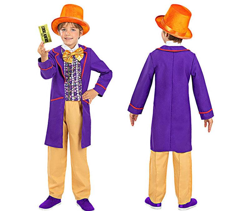 Kids Gene Wilder Willy Wonka Costume Purple Suit for Halloween Cosplay - CrazeCosplay