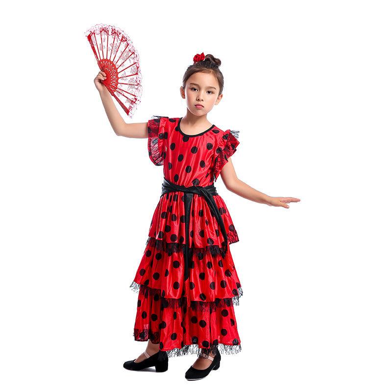 Spain Traditional Dress Spanish Dancer Halloween Costumes Cosplay Outfits for Kid Girls - CrazeCosplay