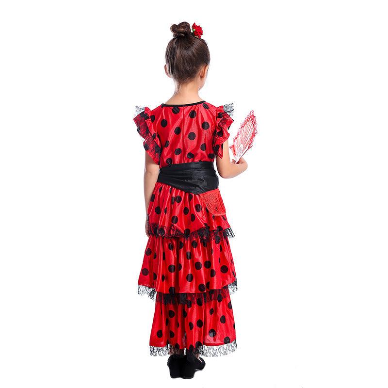 Spain Traditional Dress Spanish Dancer Halloween Costumes Cosplay Outfits for Kid Girls - CrazeCosplay