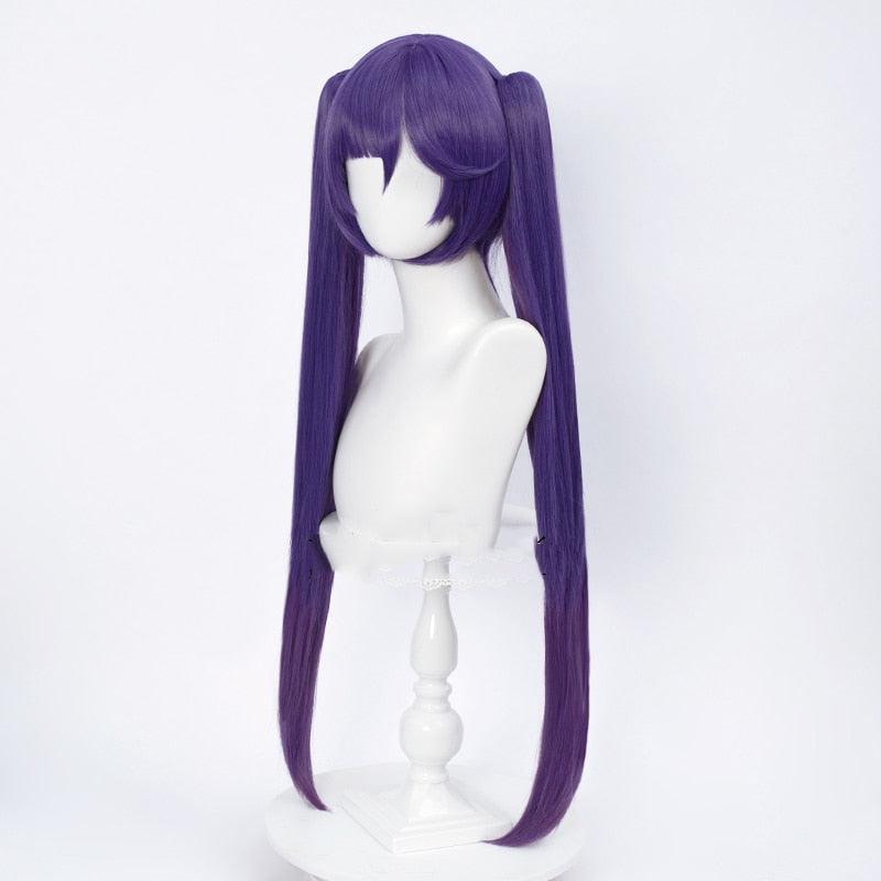 Game Genshin Impact Mona Megistus Cosplay Wig Mona 80cm Purple Double Ponytail Hair Women Wigs - CrazeCosplay