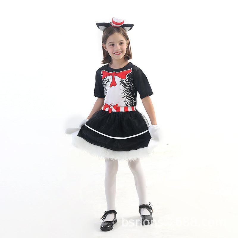 Dr Seuss Cat In The Hat Girl Costume Halloween Cosplay for Kids - CrazeCosplay