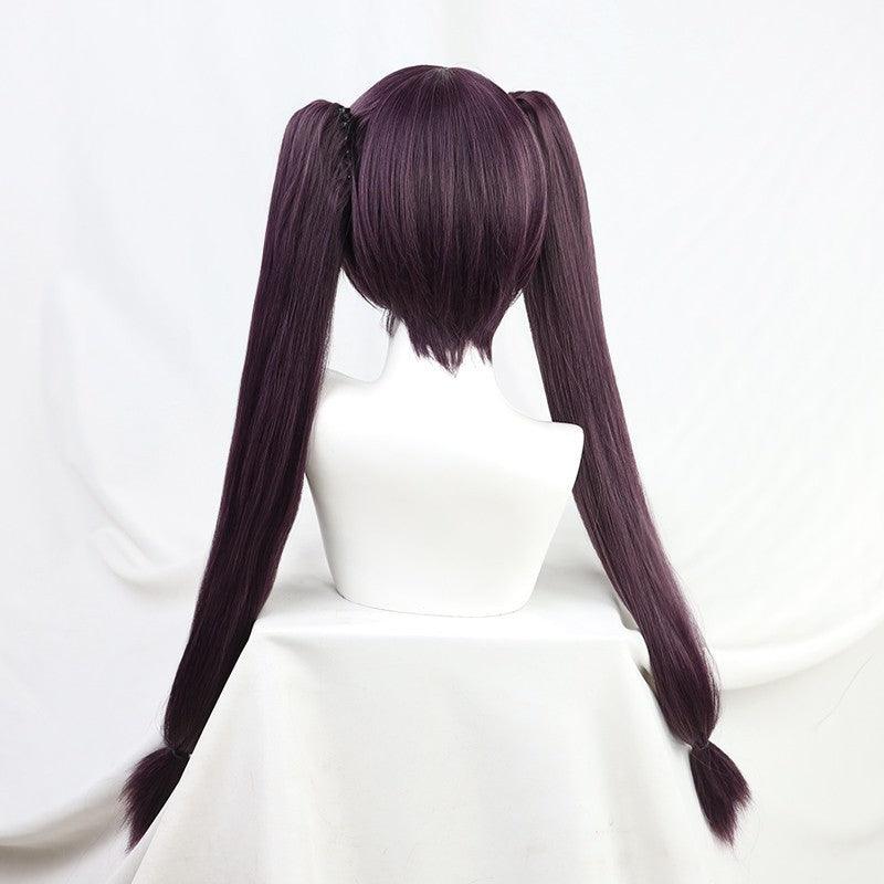 Genshin Impact Mona Cosplay Wig Dark Purple Wig Pigtails Hair - CrazeCosplay