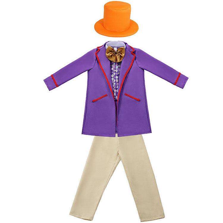 Kids Gene Wilder Willy Wonka Costume Purple Suit for Halloween Cosplay - CrazeCosplay