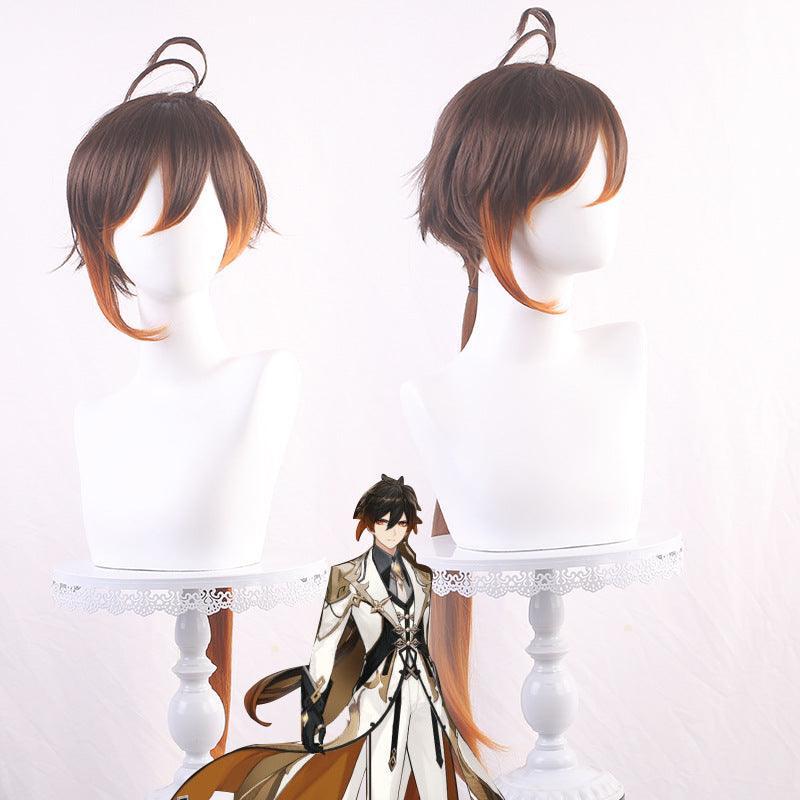 Genshin Impact Zhongli Wig Ponytail Gradient Brown Cosplay Wig - CrazeCosplay