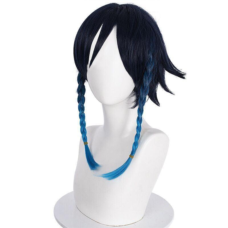 Genshin Impact Venti Cosplay Wig Blue Gradient Braids Hair - CrazeCosplay