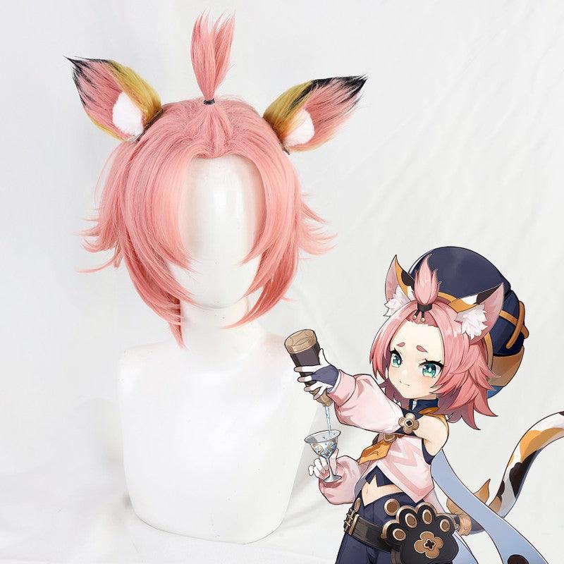 Genshin Impact Diona Cosplay Wig Lovely Ear Pink Wig - CrazeCosplay