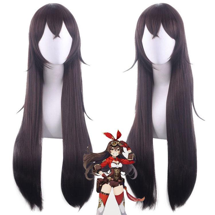 Genshin Impact Amber Cosplay Wig Dark Brown Long Straight Hair - CrazeCosplay