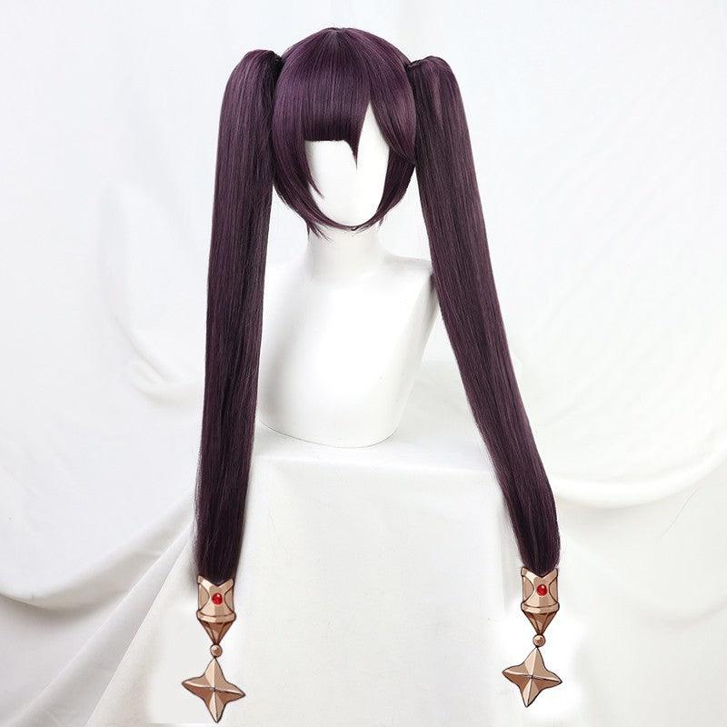 Genshin Impact Mona Cosplay Wig Dark Purple Wig Pigtails Hair - CrazeCosplay