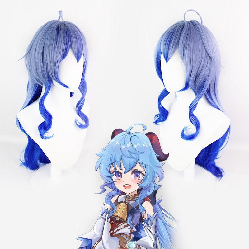 Genshin Impact Ganyu Cosplay Wig Blue Fluffy Wave Hair - CrazeCosplay